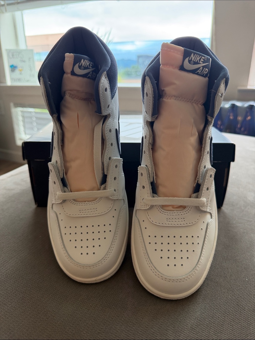 Nike High-Top Sneakers in White, Navy, and Pale Pink